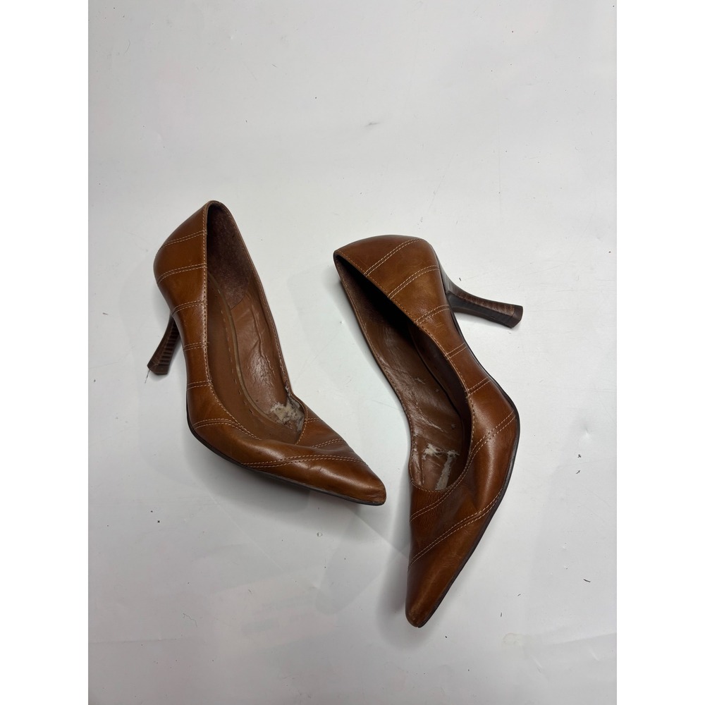 Gianni Bini Sz 5 Brown Leather Pointed Toe Stiletto Heels y2k 2000s Sexy Chic